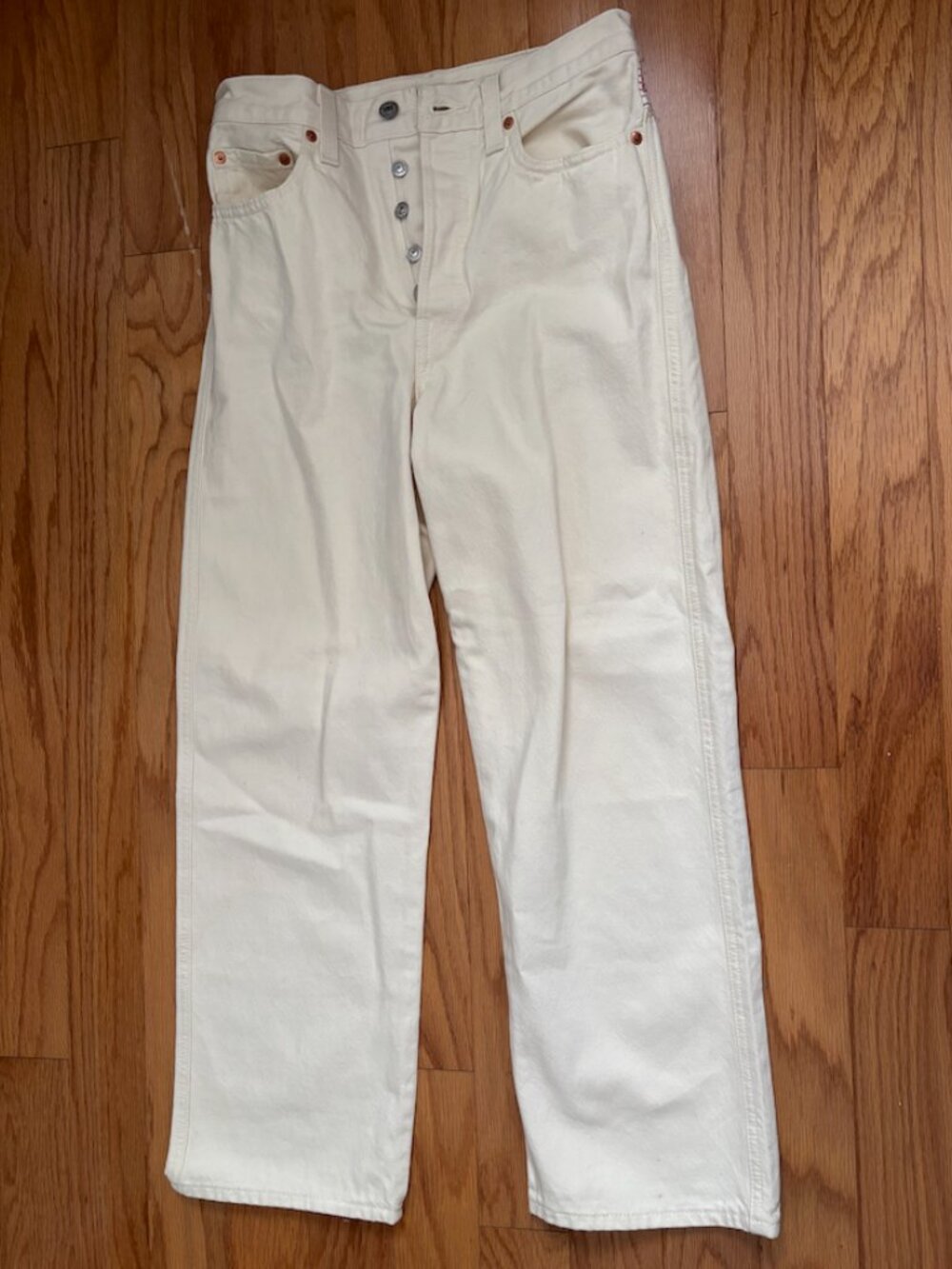 Levis Ribcage Straight Ankle Jeans in Chasing Rainbows Cream Sz 27 - Picture 7 of 10
